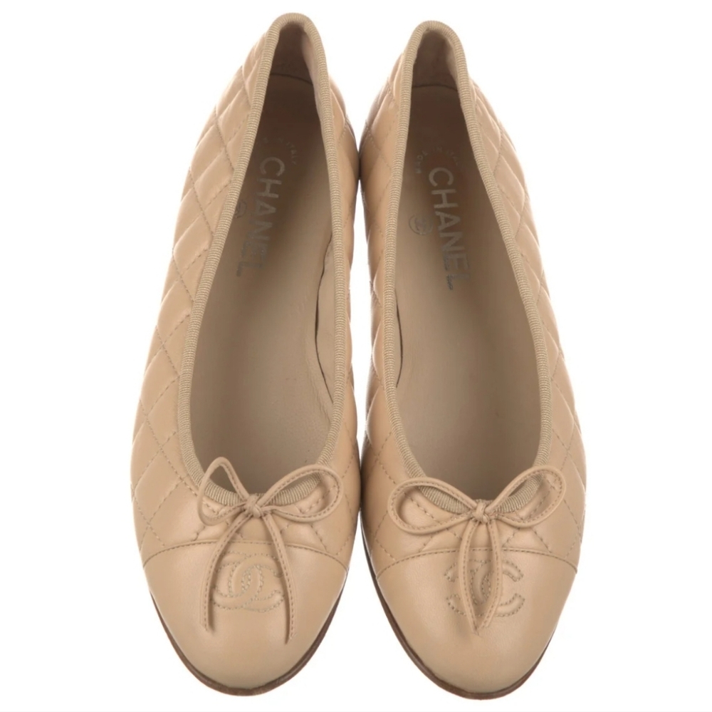 Chanel Tan Quilted Ballet Flats